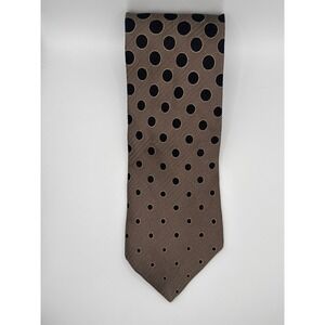 Fratelli Mens Silk Tie Brown Black Gold Polka Dot Handmade in Italy 4 Inch Wide